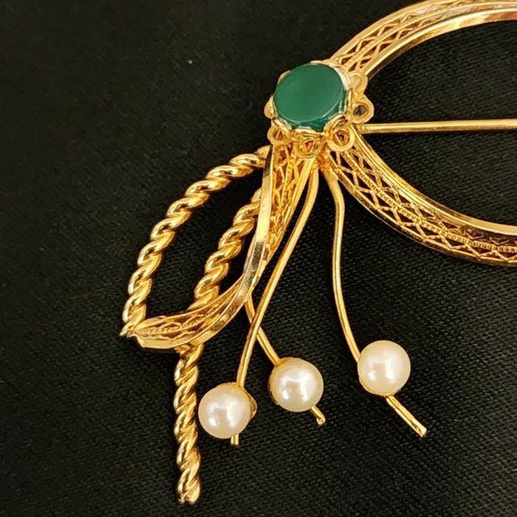 Vintage Art Nouveau Style Brooch with Faux Pearls - Picture 3 of 5